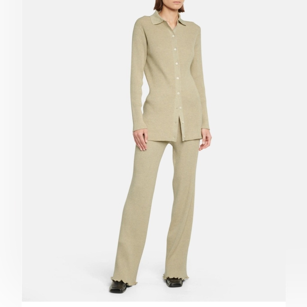 The Row Beige Neutral Callisto Ribbed Silk‎ Cotton Blend collard Button Down XS
